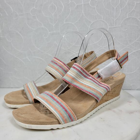 Abella Sicilia Wedge Sandals Womens 9 Pink Stripe Strap Cork Buckle Comfort - Picture 10 of 16